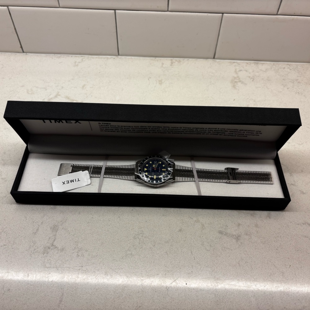 Timex Men's Watch with Silver Band and Blue Dial